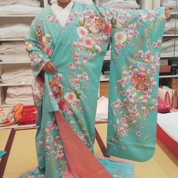 小花柄の可愛い水色の色打掛