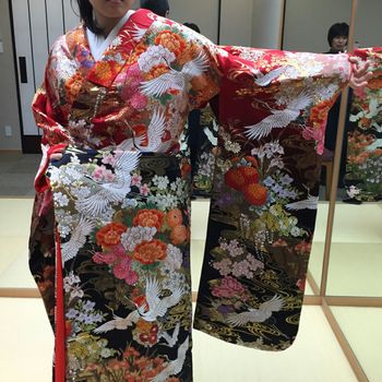 鶴が舞う赤い色打掛