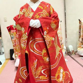 朱色のシンプルな色打掛