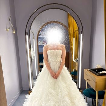 ウエストより下が羽のようになっておりボリュームのあるドレス