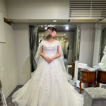 シンプルでも豪華なマントトレーンドレス