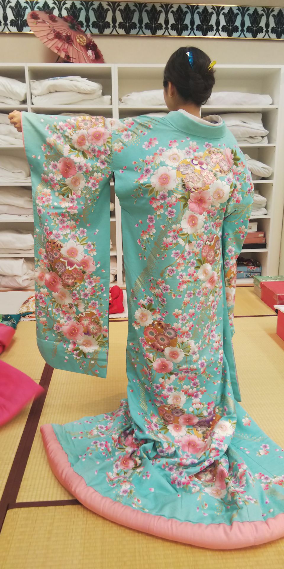 小花柄の可愛い水色の色打掛