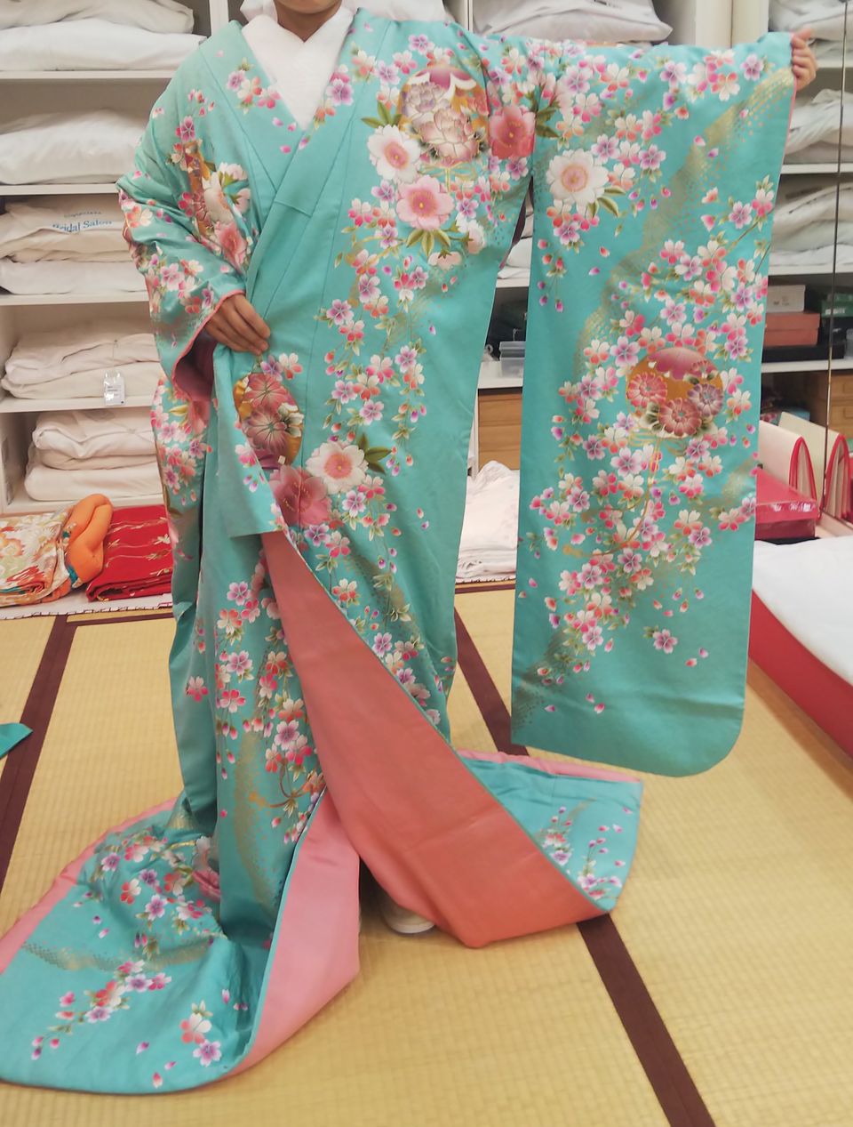 小花柄の可愛い水色の色打掛