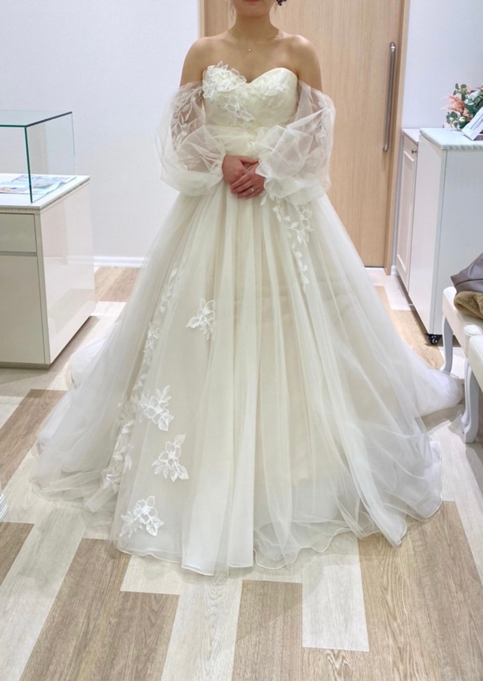 トレンド チュール袖 結婚式 ひざ下 ワンピース  ドレス asa82062_s_1.jpg