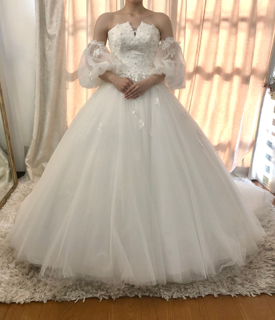 ドレス パフスリーブ パーティー エレガント 韓国 花嫁 パフスリーブ ウェディングドレス エレガント 結婚式 韓国